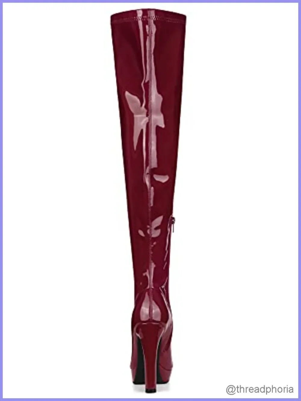 Patent Leather Chunky Heel Platform Over Knee Boots with Zip